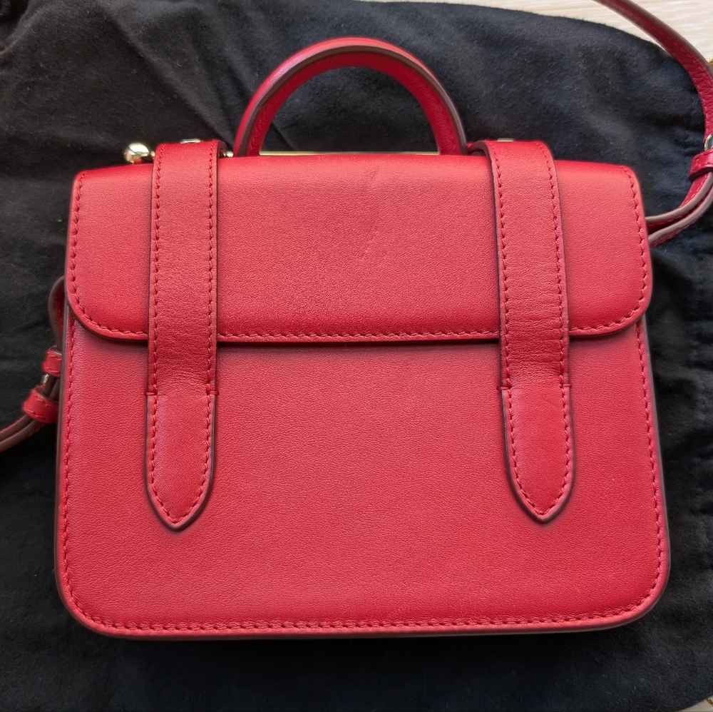 [Strathberry] Authentic Ruby Red Nano Tote Gold Hardware with Leather Strap - Picture 9 of 13